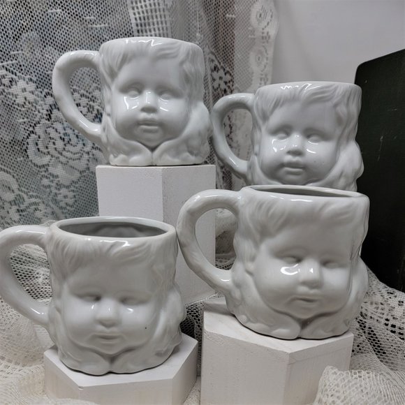 Other - Set of Four Young Girl Face Mugs White Cool